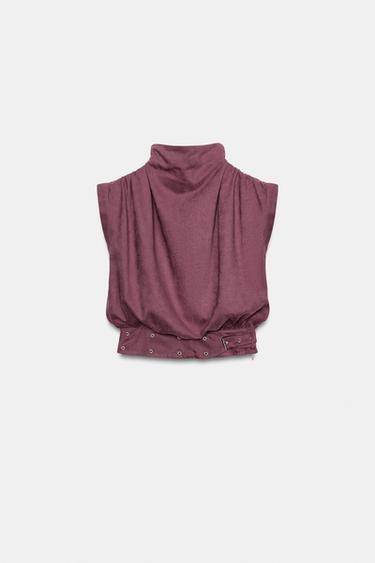 FAUX SUEDE BUCKLE TOP - MARSALA by Zara - Image 5
