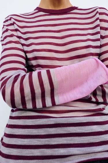 STRIPED KNIT JUMPER - Burgundy by Zara