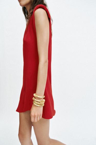 ASYMMETRIC SHORT DRESS WITH SHOULDER PADS - Dark red by Zara - Image 4