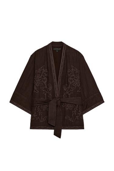 Zara 刺繡繫帶外套 - 棕色
