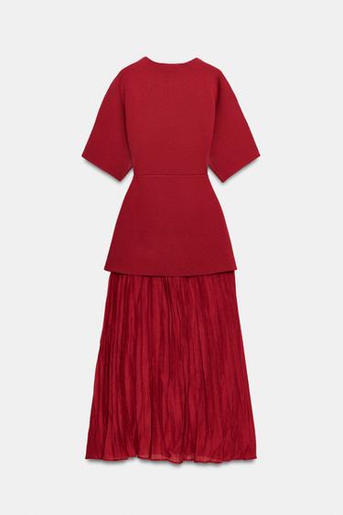 فستان طويل محاك ممزوج - أحمر وسط الخاص بـ Zara