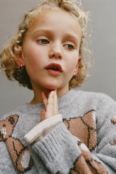 KNITTED BEAR PRINT SWEATER - Grey marl by Zara