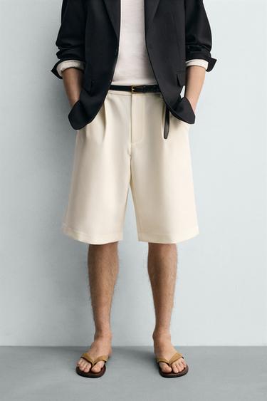 LOOSE-FITTING PLEATED BERMUDA SHORTS - Oyster-white by Zara - Image 1