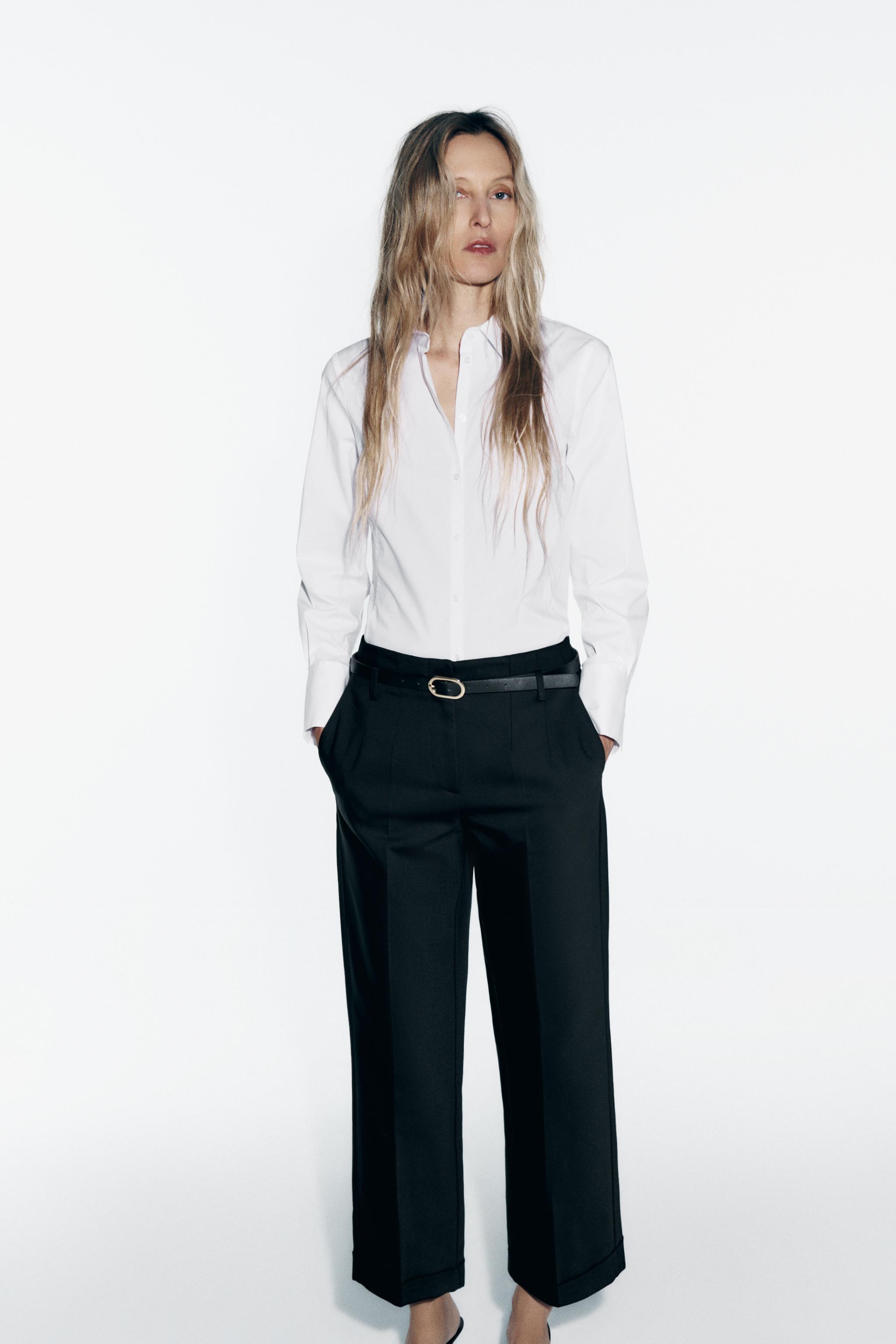 ZARA High Waisted Belted Trousers Buttoned Pants with Belt Medium 