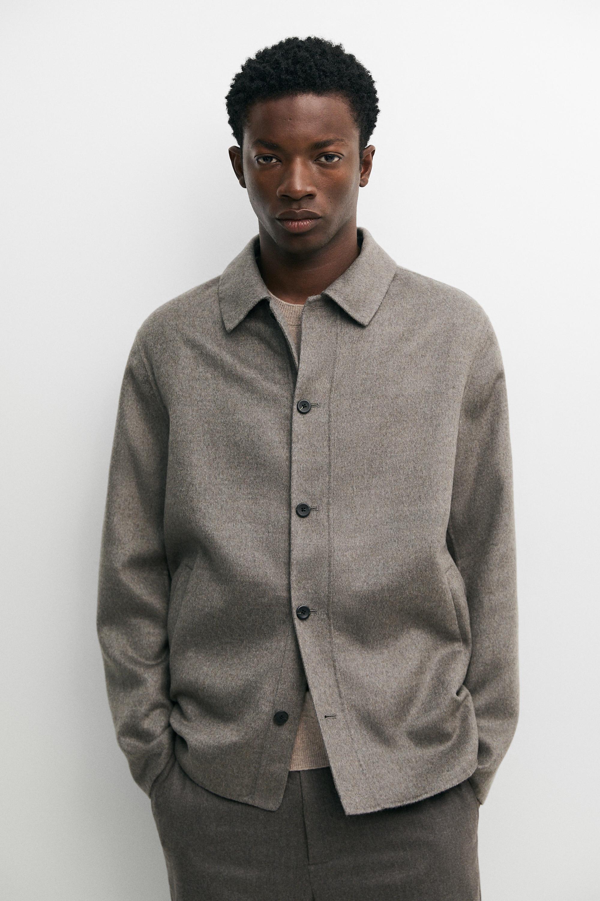 Wool blend overshirt with button detail — Mink
