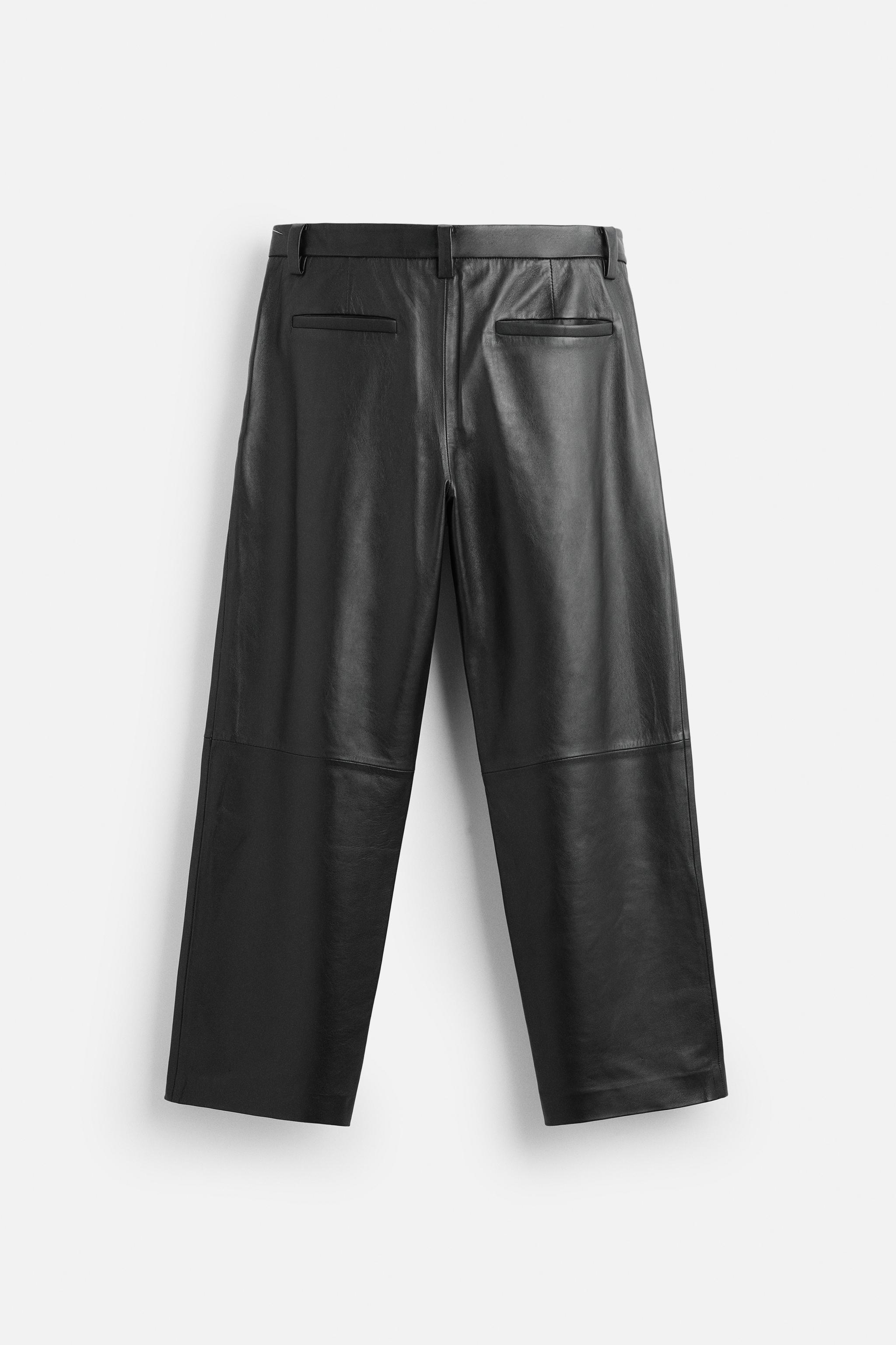 Black leather joggers zara hotsell