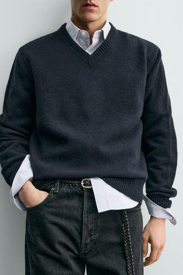 WOOL V-NECK JUMPER AARON LEVINE X ZARA - Navy blue by Zara - Image 4
