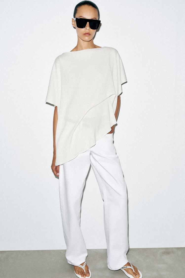 DRAPED CAPE TOP — Ecru