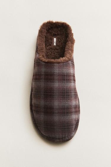 WARM CHECK MULE SLIPPERS — Brown 1