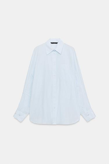 CAMISA OVERSIZE POPELÍN - Azul / Blanco de Zara