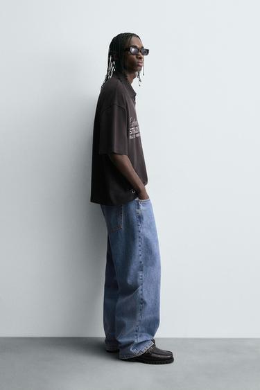 WASHED SLOGAN PRINT POLO SHIRT - charcoal grey by Zara - Image 3