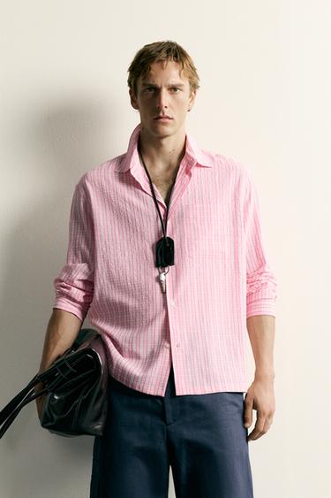 TEXTURED CHECK RELAXED FIT SHIRT - Pink by Zara