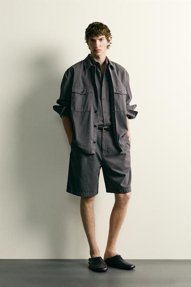 Zara RELAXED FIT WASHED OVERSHIRT - Gray - Image 0