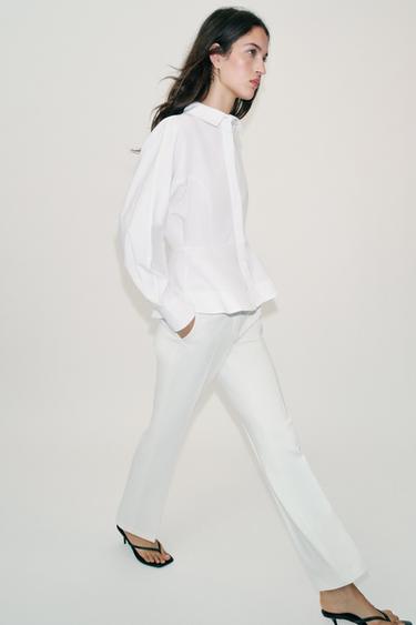 CHEMISE EN POPELINE À BASQUES - Blanc de Zara - Image 2