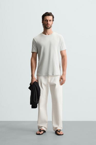 Zara REGULAR FIT KNIT T-SHIRT - Blue gray