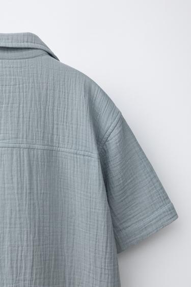 CHEMISE BOWLING TEXTURÉE - Bleu / Gris de Zara - Image 3