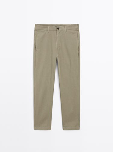 Zara Cotton blend cigarette fit trousers - Green