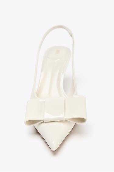 FAUX PATENT SLINGBACK HEELS WITH BOW - White by Zara - Image 3