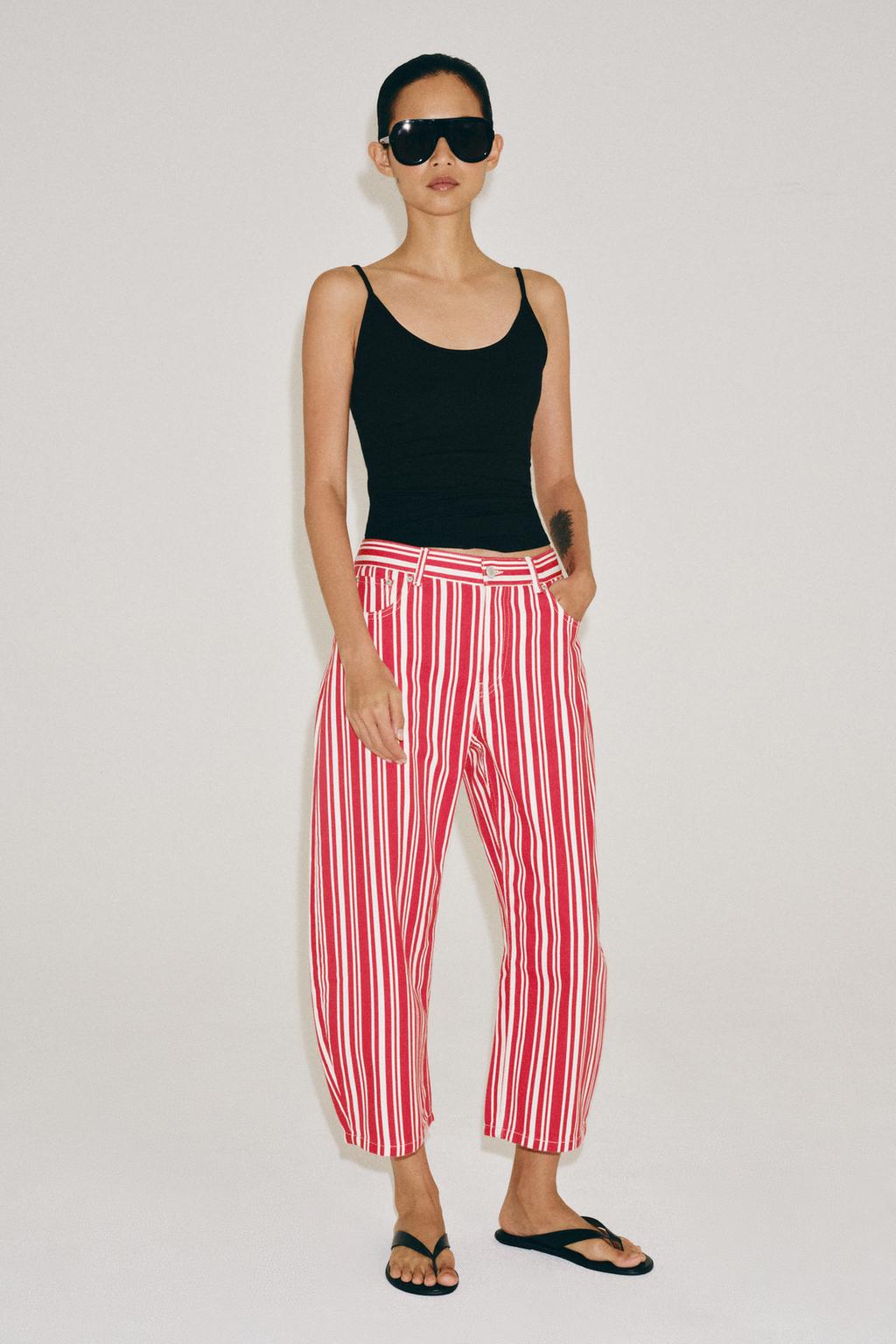 ZW COLLECTION MID-WAIST STRIPED BALLOON CAPRI JEANS