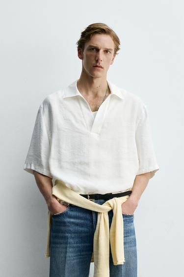 FLOWING POLO SHIRT WITH TOPSTITCHING - Ecru by Zara