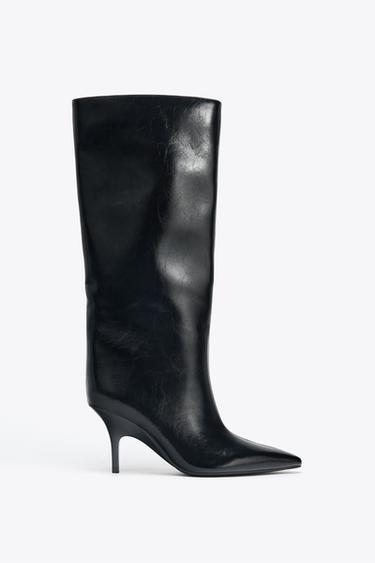 KITTEN HEEL KNEE-HIGH BOOTS - Black by Zara