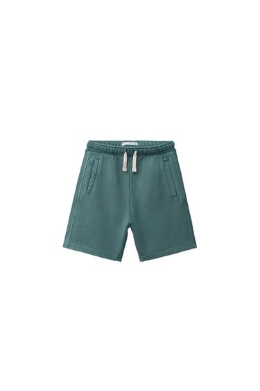 GARMENT-DYED PLUSH BERMUDA SHORTS WITH LOGO - Green / Blue by Zara
