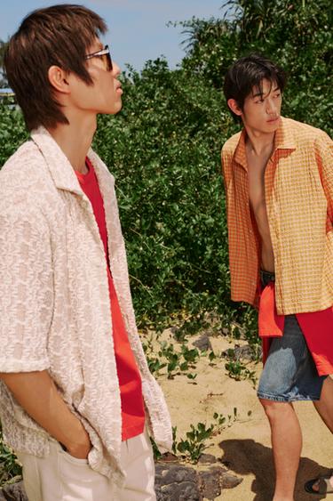 Zara 格紋紋理休閒版襯衫 - 橙色