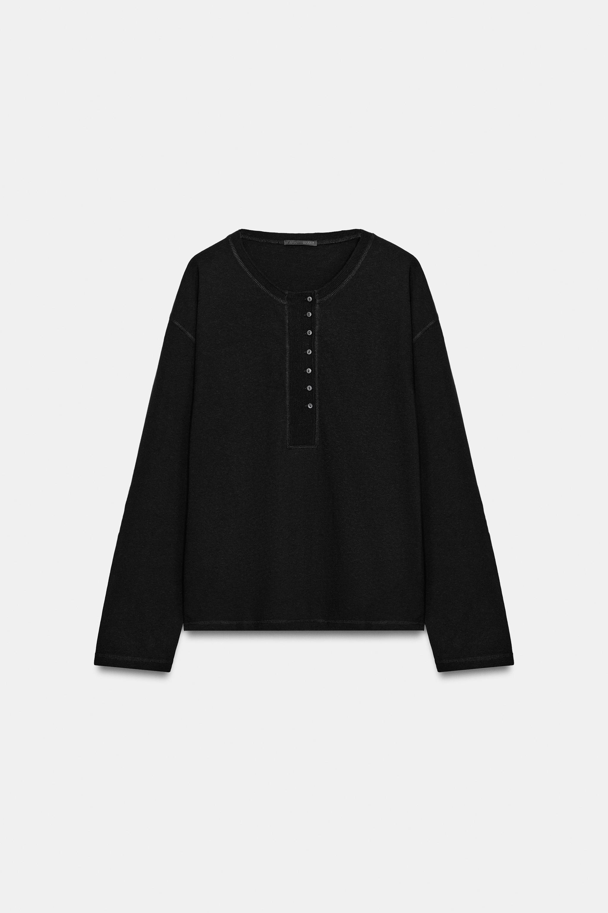 Женские футболки Zara LINEN BLEND HENLEY T-SHIRT — фото 4