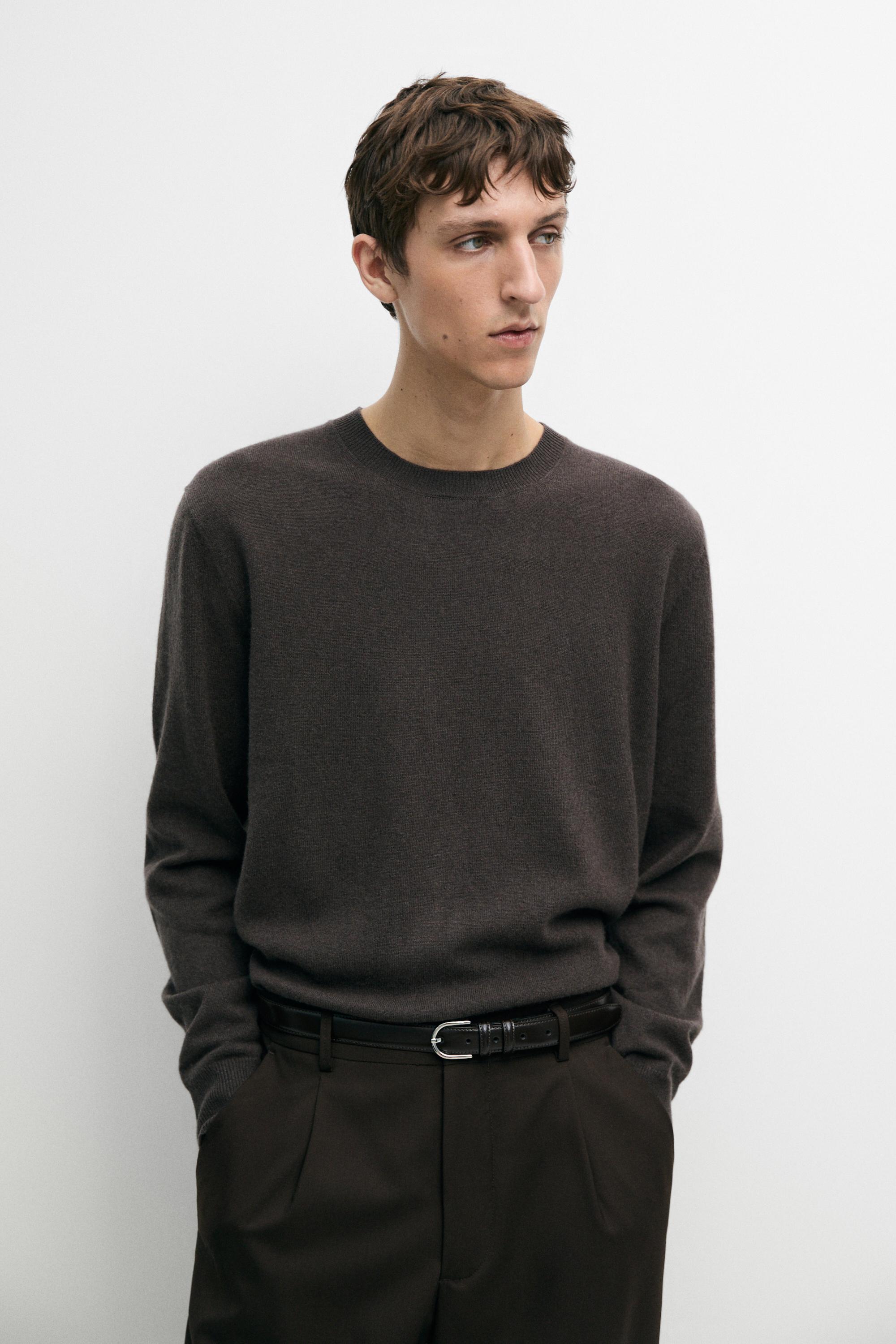 Wool blend round neck knit sweater — Light whiskey