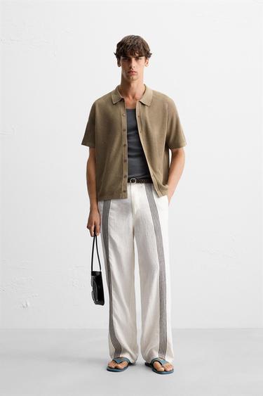 Zara RELAXED FIT KNIT SHIRT - Dark beige