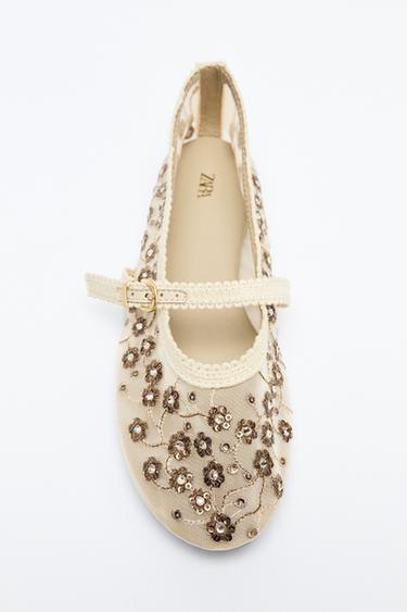 Zara MESH BALLET FLATS WITH RHINESTONES - Multi-color