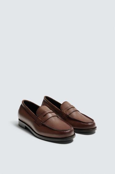 LEATHER PENNY LOAFERS - Brown by Zara