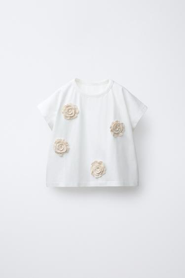 CROCHET FLOWER T-SHIRT - White by Zara