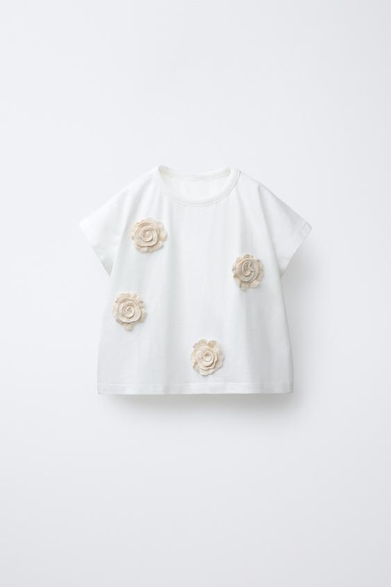 CROCHET FLOWER T-SHIRT - White by Zara - Image 0
