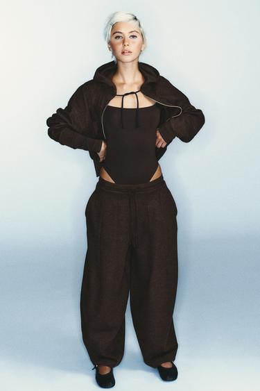 PANTALON BALLON CÔTELÉ - Marron de Zara