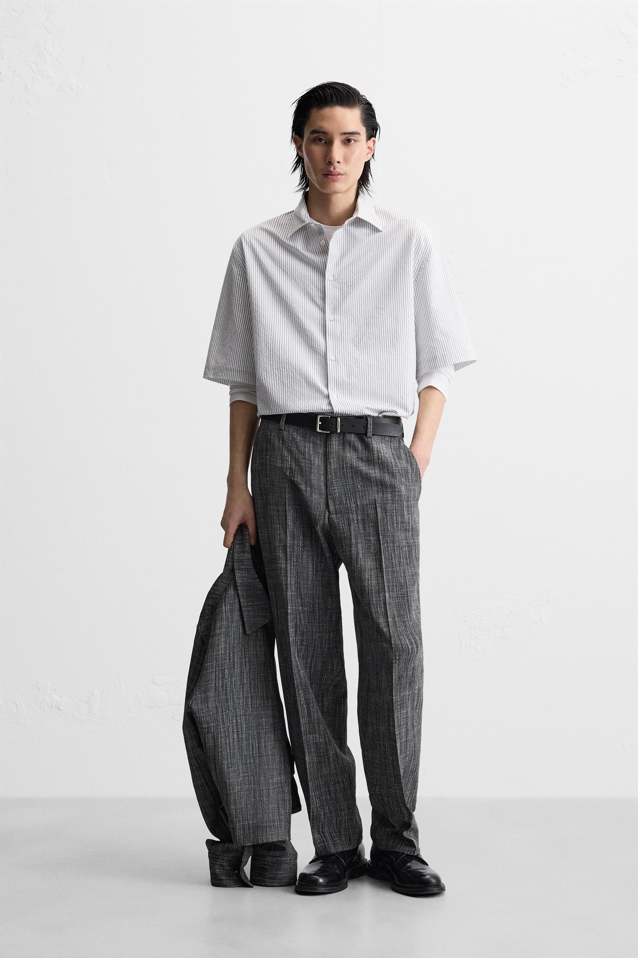 シアサッカー地リラックスフィットシャツ - ストライプ | ZARA