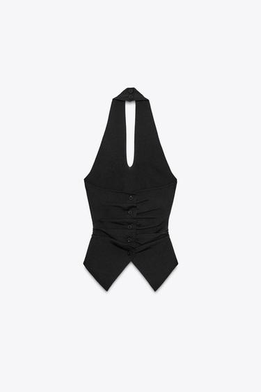 GATHERED KNIT HALTER TOP - Black by Zara - Image 7
