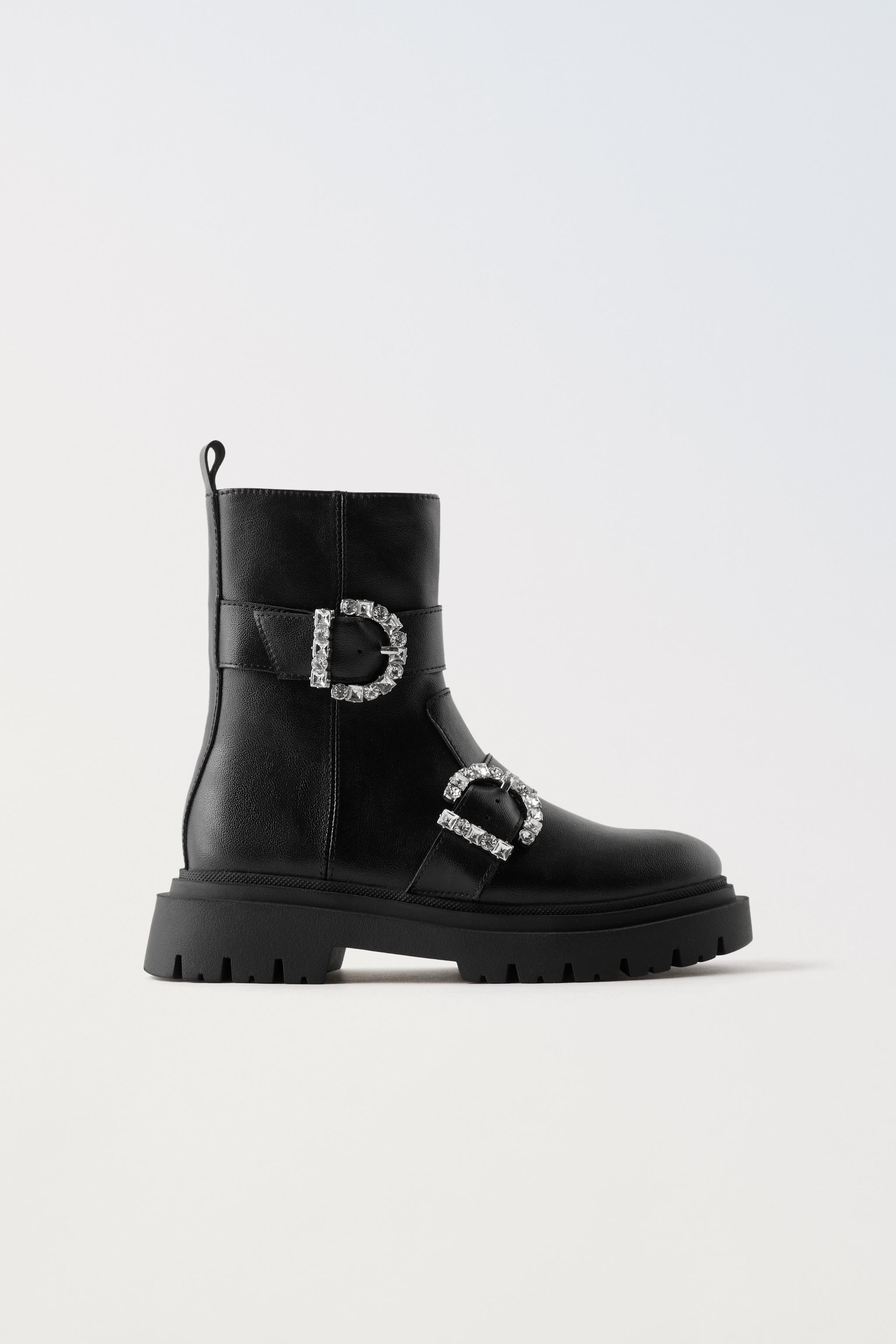 Bejewelled leather ankle sales boots zara