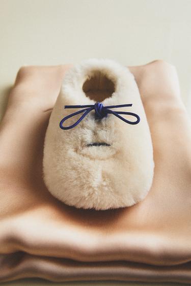 Zara KIDS' THE ANIMALS OBSERVATORY FAUX FUR SLIPPERS - 米色