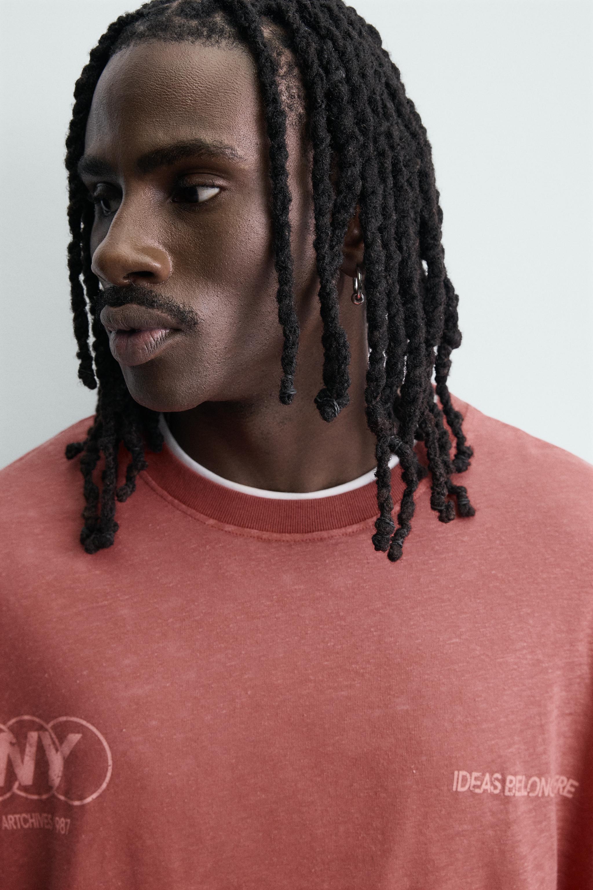 RELAXED FIT COTTON - LINEN TEXT T-SHIRT