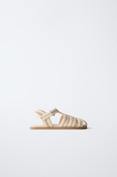 Zara COTTON STRAP FISHERMAN SANDALS - Off White