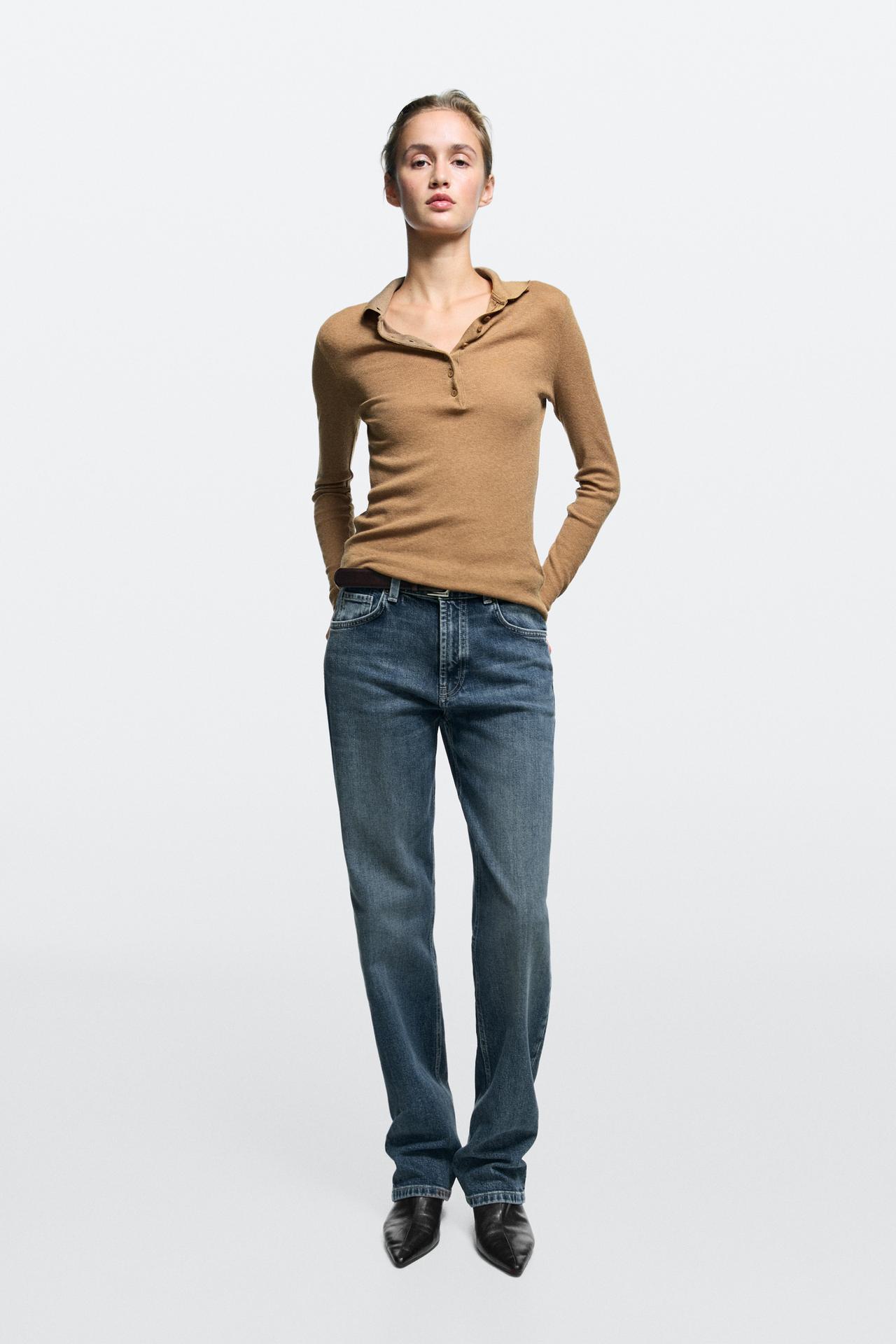Mid-waist straight-leg jeans — Mid-blue