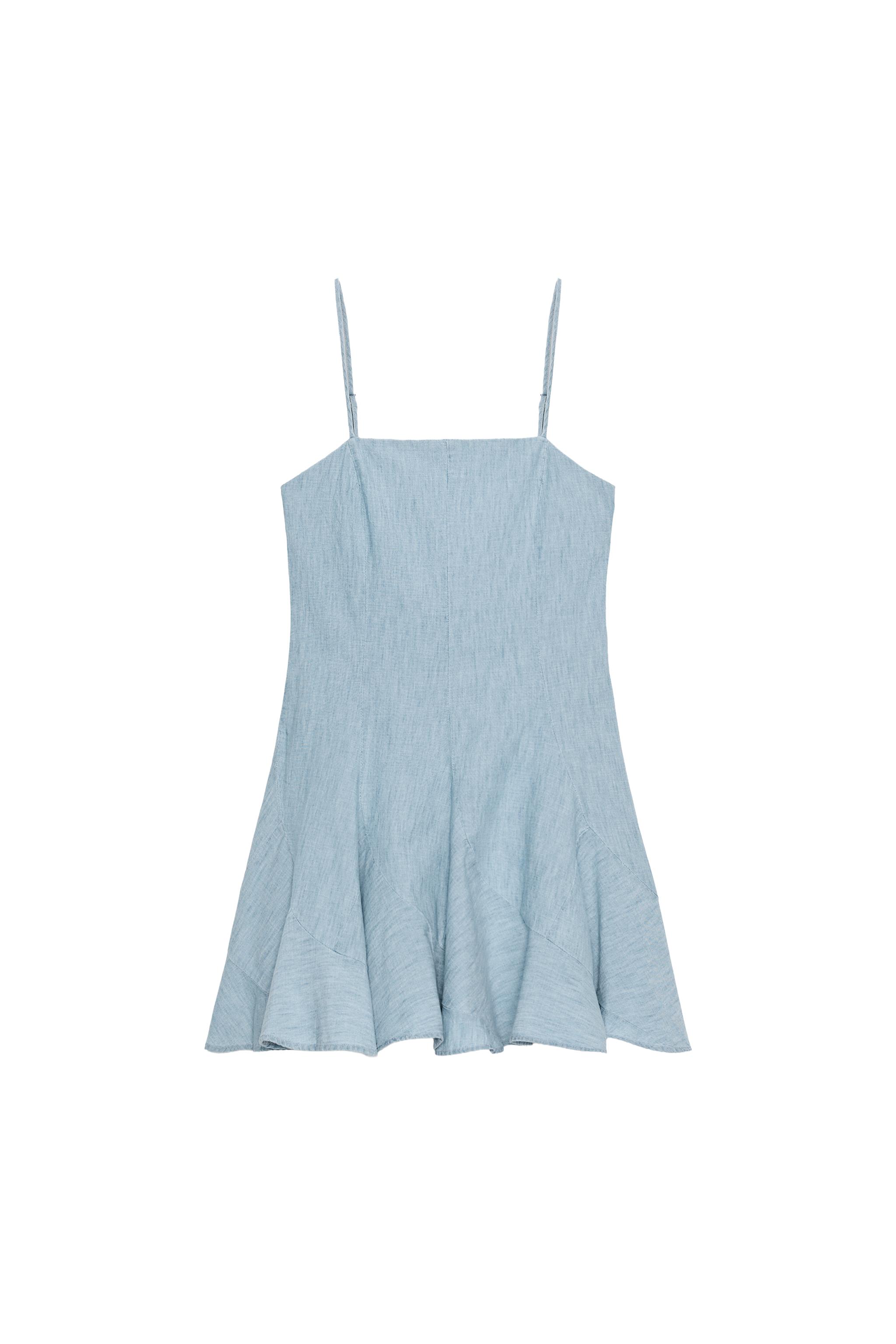 white christmas dresses Zara White Denim Puff Sleeve Mini Dress