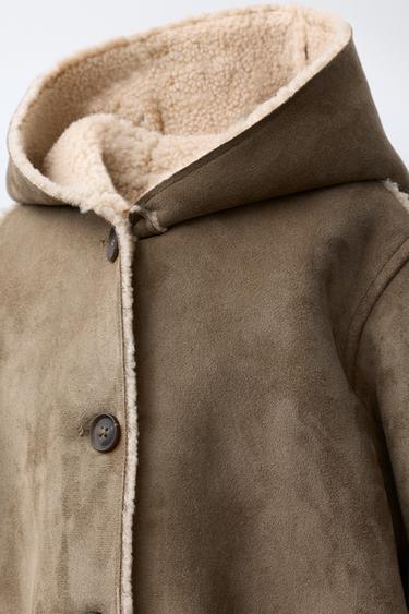 DOUBLE-FACED FAUX SHEARLING COAT - Light khaki by Zara - Image 4