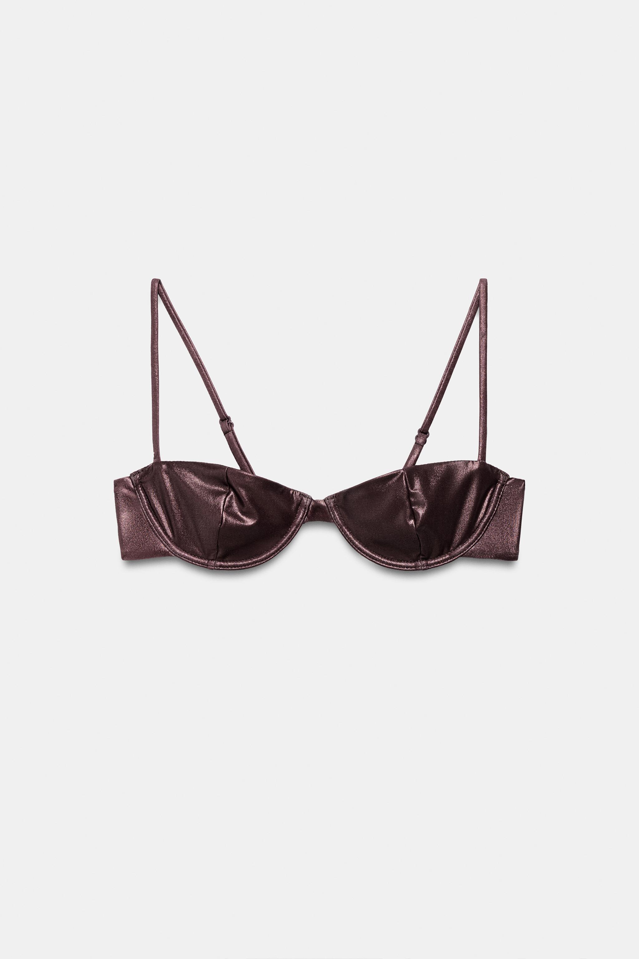 METALLIC EFFECT UNDERWIRE BIKINI TOP — Brown