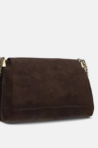 SPLIT SUEDE LEATHER SHOULDER BAG - Chocolate by Zara - Image 8
