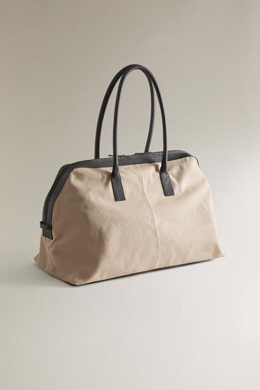 CANVAS AND LEATHER TRAVEL BAG - Chocolate Brown by Zara - Image 1