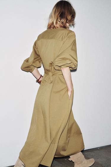 ZW COLLECTION BELTED SHIRT DRESS - Khaki by Zara - Image 4