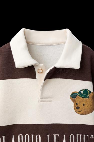 STRIPED POLO SHIRT WITH EMBROIDERED BEAR - Ecru / Brown by Zara