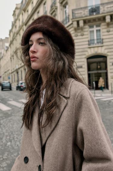 FAUX FUR NYLON HAT - Brown by Zara - Image 0